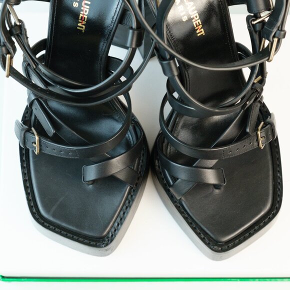 YSL Saint Laurent Leather Gladiator Platform Sandals, Black, EU 39.5 - Picture 6 of 15